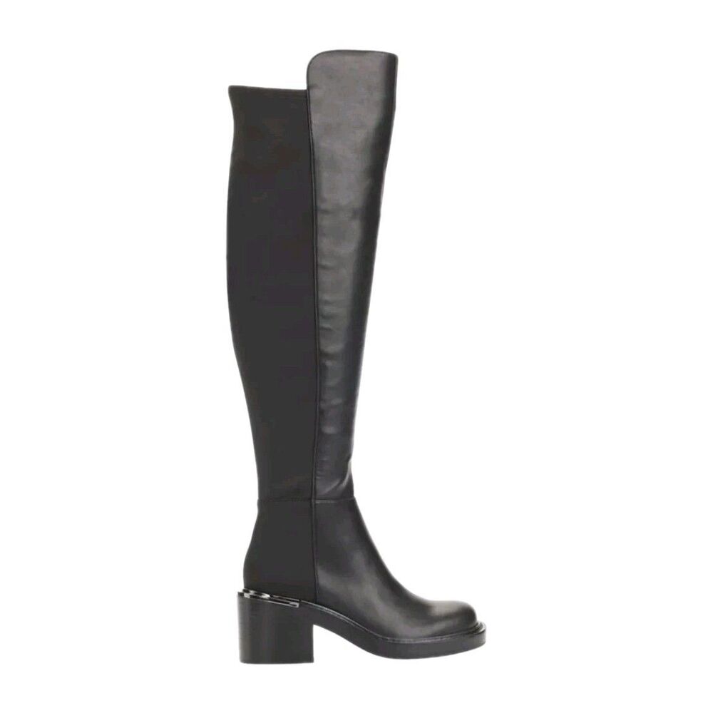 DKNY Black Smooth Heeled Over The Knee High Boots With Metallic Accents Size 7